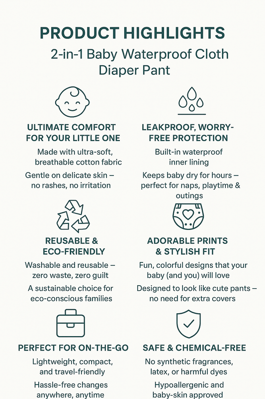 🌿 The Diaper Revolution Every Parent’s Been Waiting For — Introducing the 2-in-1 Baby Waterproof Cloth Diaper Pant