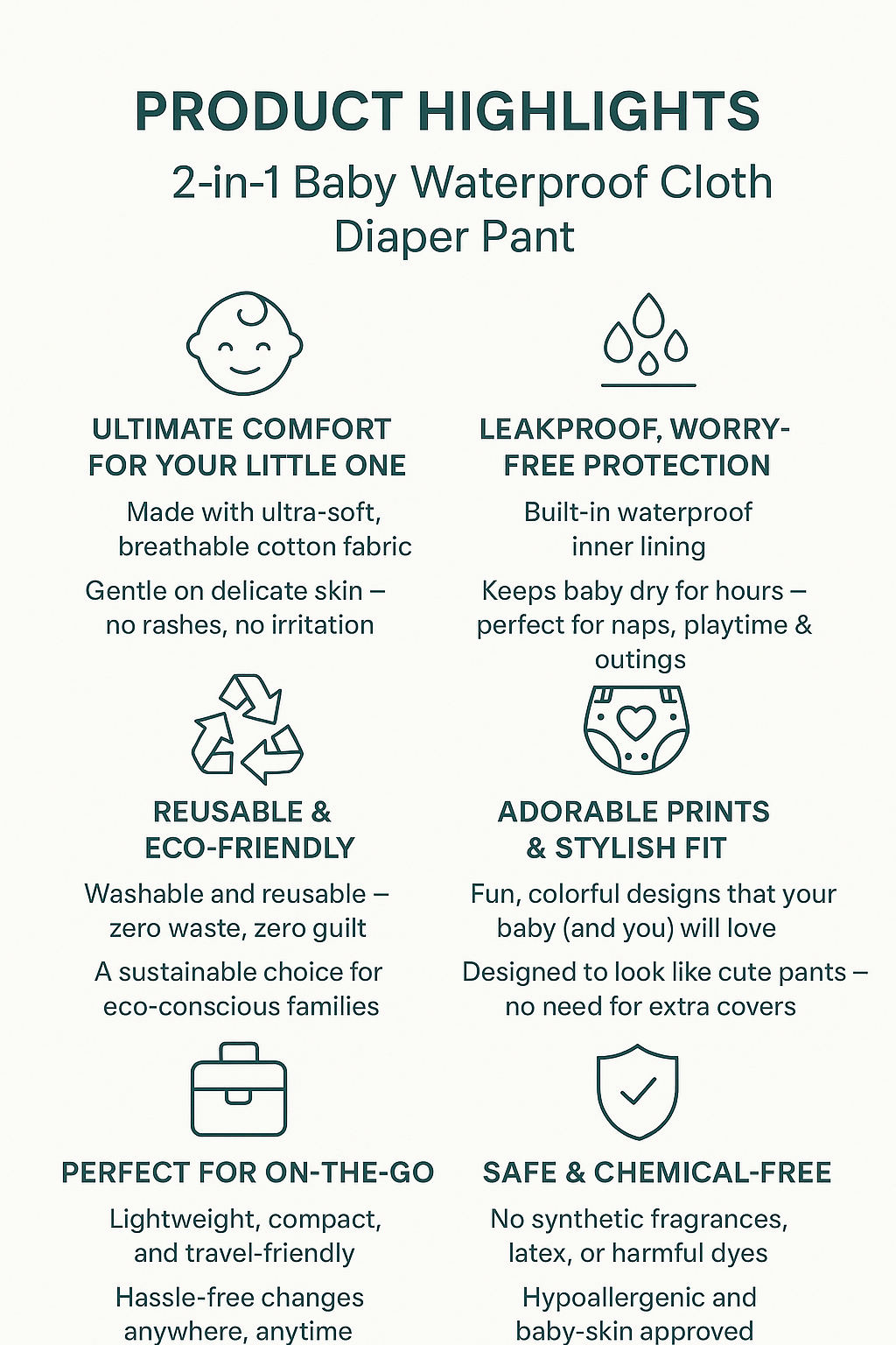 🌿 The Diaper Revolution Every Parent’s Been Waiting For — Introducing the 2-in-1 Baby Waterproof Cloth Diaper Pant
